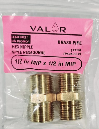 2 Pack- Valor 1215-2P- 1/2" X 1/2" NPT Solid Brass Hex Nipple Male Pipe Adapter