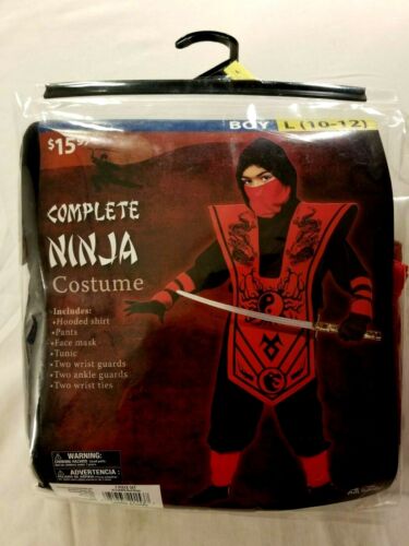 Boys Red & Black Ninja Halloween Costume Large (10-12) New Dress Up Play - Afbeelding 1 van 4
