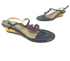 Sperry Top-Sider Delray Blue Anchor Slingback Thong Wedge Sandels Womens Size 6M