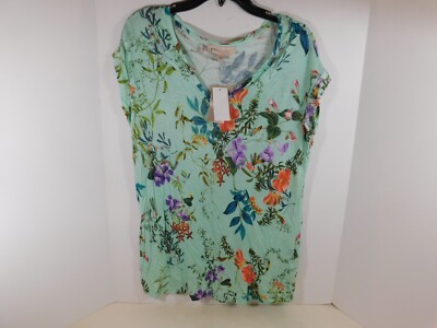 Philosophy Women's V Nack Cap Sleeve Blouse  M Green Floral