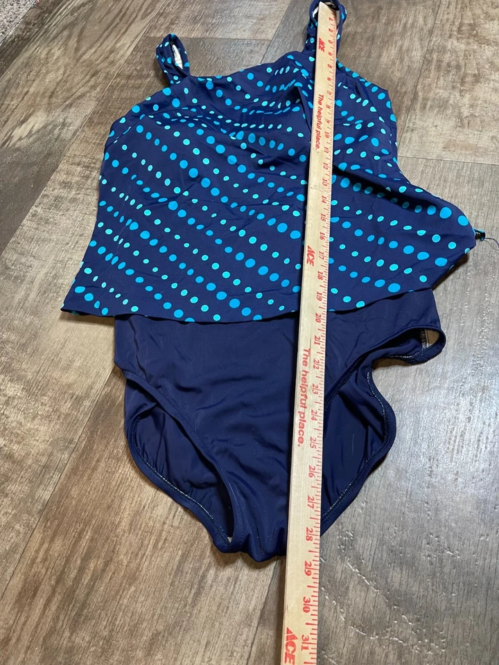 Maxine of Hollywood Bathing Suit Womens Size 14 Blue Polka Dot One Piece - Image 2 of 4