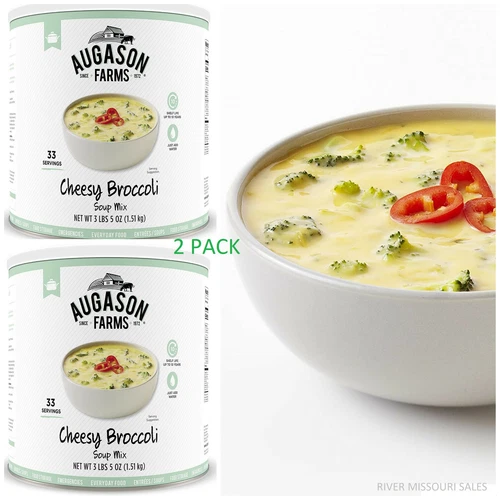 2 Pack Augason Farms Cheesy Broccoli Soup Mix 3 lbs 5 oz Emergency MRE Meal Food