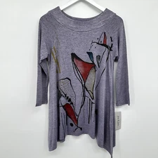 Jess & Jane Tunic Shirt Small Artsy Stretch Slinky Statement Indie Whimsical New