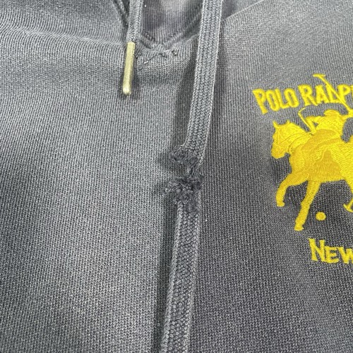 Vtg Polo Ralph Lauren Hoodie Pullover Jumper New York Mens L Blue Big Pony Rugby - Picture 9 of 14