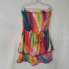 Bleu Rod Bettie Splash Out Short Ruffled Dress Cover Up Women S Strapless Pompom