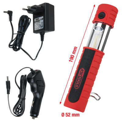 KS TOOLS STRIPE LED-Akku-Arbeitslampe, 2 Watt Stripe LED + 6 LED Kopflicht 