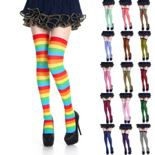 Soft Women Striped Thigh High Socks Sheer Over The Knee Long Knit Stockings