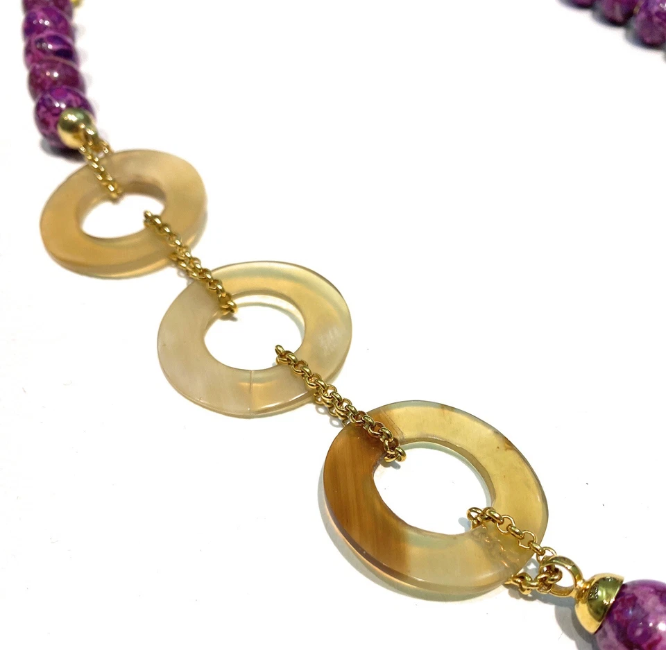 Collana diWa Jewels Agata Viola Perle Verdi Corno ed Ematite Argento 925 - Immagine 2 di 4