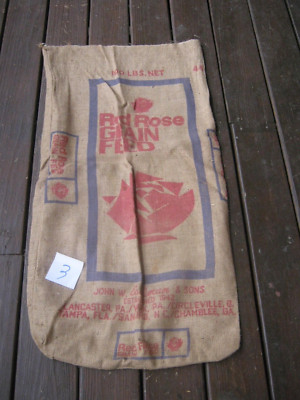 Vintage burlap empty sack RED ROSE GRAIN FEED JOHN W ESHELMAN & SONS