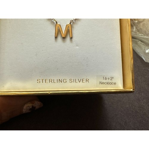 Mia Sarine Sterling Silver M Initial Necklace Gift Boxed - Picture 4 of 5