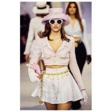 ✨extremely Rare Vintage Chanel 1993 Runway Tweed Pink Cropped Jacket Coat Blazer