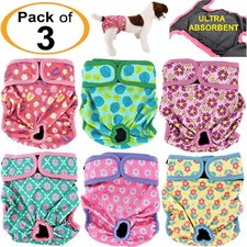PACK of 3 Female Dog Diapers Cat LEAK PROOF Waterproof Washable Small Large Pet