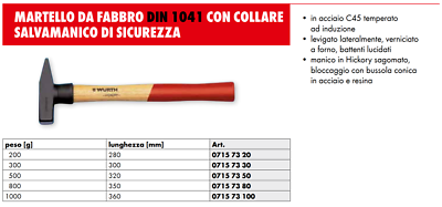 Martello Da Fabbro Würth Con Collare 500gr | Modello 071573 50 Sicurezza