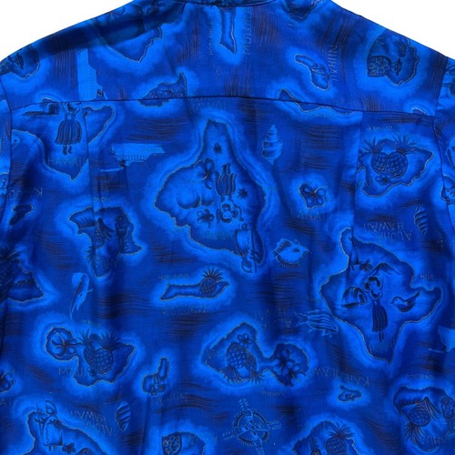 Camisa Hawaiana Caballeros Vintage Hawaianos Azul Real Estampado Mapa Manga Corta *Talla L* - Imagen 11 de 14