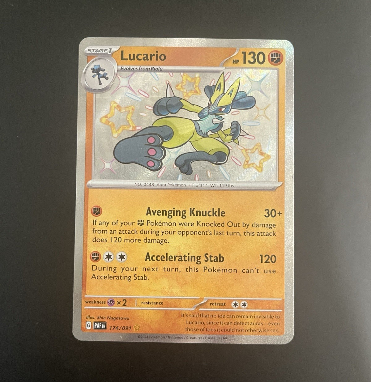 Lucario 174/091 SV: Paldean Fates Shiny Rare Holo English 130 HP