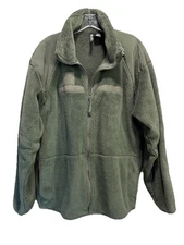 Polartec Green Fleece Military Jacket Unisex Pockets Collar Size XL See Measures