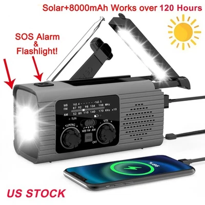 UNISTAR Hand Crank Emergency Solar Weather Radio 100000mAh Power Bank Light for Camping