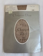Vtg Christian Dior Pantyhose in Spot Design Polka Dot Mink Nude Beige OS Nylon