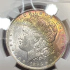1883-O Morgan Silver Dollar NGC MS62 Vibrant Neon Crescent Rainbow Toned Coin PQ