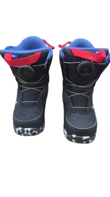 Burton Grom BOA Kids Youth Snowboard Boots Size 1K Black Blue Boys Girls EUC