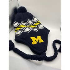 Michigan Wolverines Knit Winter Hat Trapper Ear Flaps Pom Pom Tassels