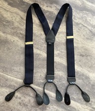 Vintage Silk Suspenders Black Herringbone Leather Button England Adjustable