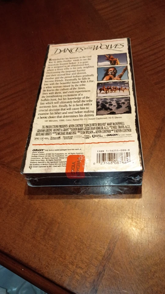 Dances with Wolves Kevin Costner VHS 1990 with ORION WATERMARKS! RARE! SEALED! - Image 3 of 4