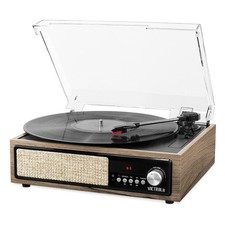 Victrola 3-in-1 Bluetooth Record Player with Built in Farmhouse Walnut