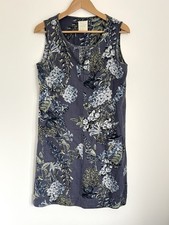 Next Women’s Linen Blend Shift Dress Floral Hydrangea Blue Navy UK 10