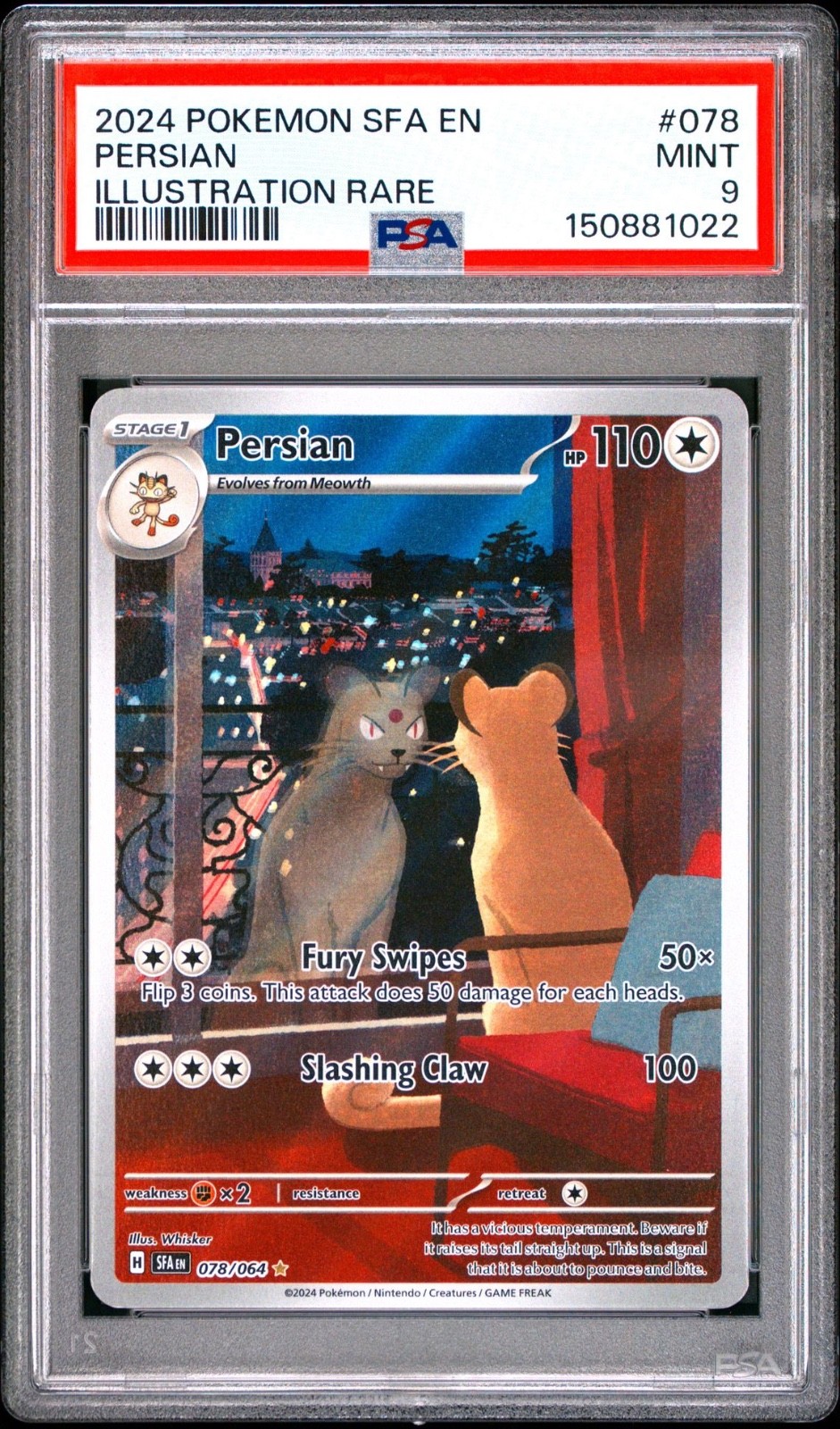 Pokemon Persian Shrouded Fable Illustration Rare #078 PSA 9 Mint