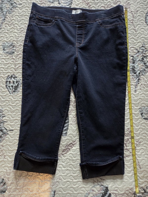 Just Be Leggings Capris Women's Dark Blue Denim Sz L Slit Bottom