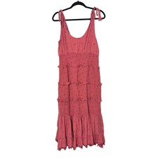 Anthropologie Forever That Girl Dress M Embroidered Smocked Tiered Midi FLAW