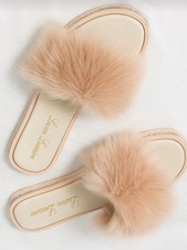 Lauren Lorraine Fluffy Blush Faux Fur  Women  s Slippers  Sz 6 Small New