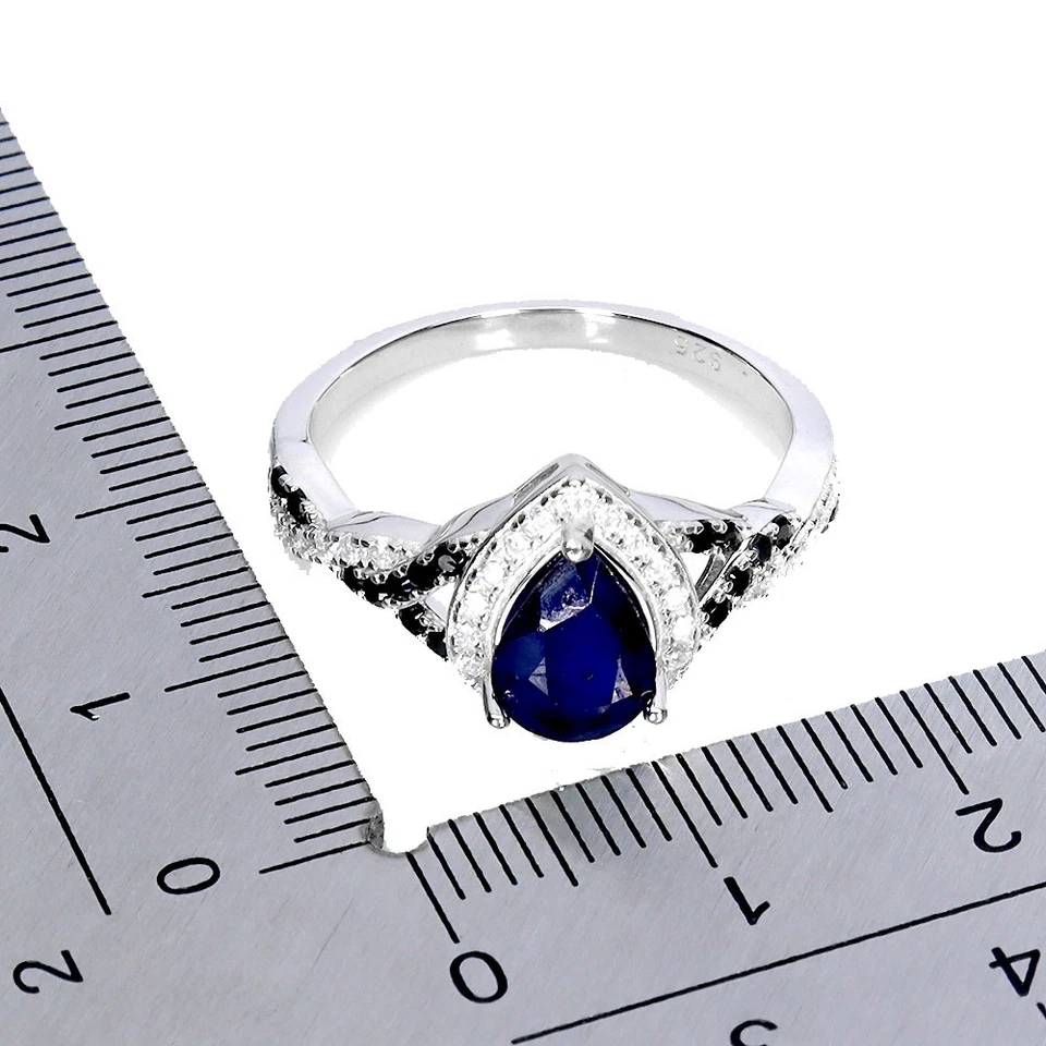 925 Sterlingsilber Ring Birne Blauer Saphir 8x6mm Spinell Edelstein Schmuck Eu 8 - Bild 3 von 4