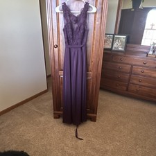 Azazie Purple Lace Chiffon Sleeveless Bridesmaid Dress Regular Size Formal Gown