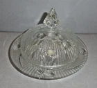 Vintage Jeanette Depression Glass Iris & Herringbone Round Covered Butter Dish