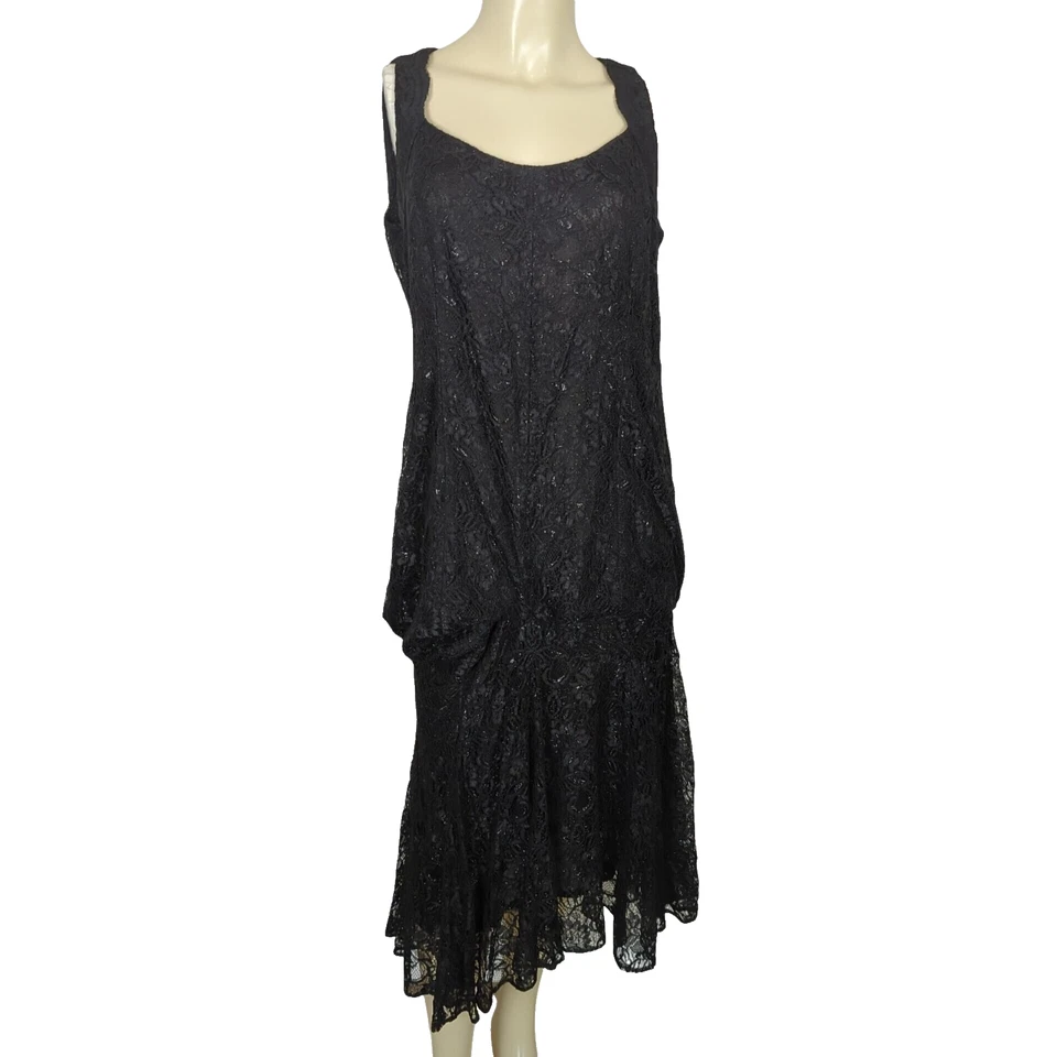 Vestido De Colección Damianou Negro Encaje Talla L Cintura Caída Sin Mangas Cóctel Noche Foto 3 de 4