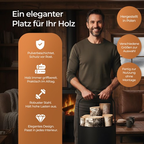 Stojak na drewno kominkowe Metal Drewno kominkowe Wiadro czarny Kosz na drewno opałowe Kosz na ognisko LOFT - Zdjęcie 4 z 17