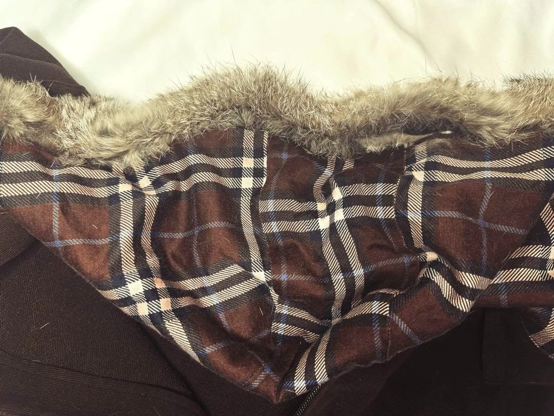 Burberry Black Label Zip Hoodie Parka Logo Check Marrone Scuro Donna Taglia 2 Esterno