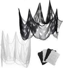 Halloween Black White Spooky Gauze, 4 Pcs 76 X 183Cm Creepy Cloth Scary Netting