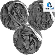 Shower Loofah Sponge Pouf, Set of 3, Charcoal Infused  Soft Mesh Body Scrubb...