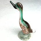 Vtg Murano Italy Art Glass Green & Glitter Gold Copper Duck Bird 9.25" Figurine
