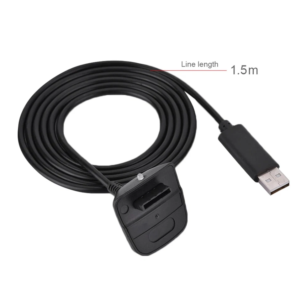 USB Charger Cable for Microsoft Xbox 360 Wireless Gamepad Controller 1.5m Black - Image 2 of 4
