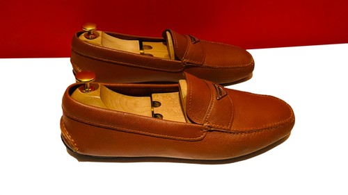 $889.00 !! PRADA MEN'S LUXURY BROWN LEATHER LOAFERS SHOES MARKED UK SIZE 9.5 - Picture 4 of 18