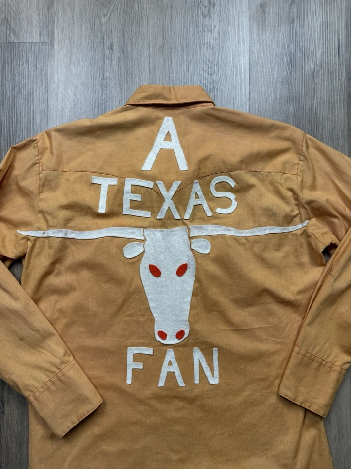 50s Vintage University Texas H Bar C Snap Shirt Men’s Large Orange Fan Made Rare - Image 3 of 4