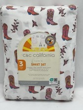 C C California Sheet Set 3-pc Twin Size Cowgirl Cowboy Boots Western Rodeo NWT