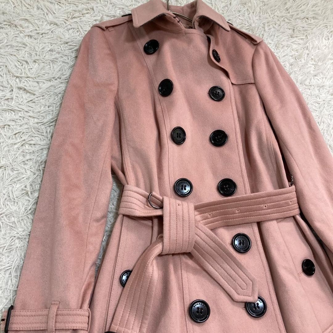 Burberry Sandringham Trench Coat Pink 100% Cashmere Size:42 Used