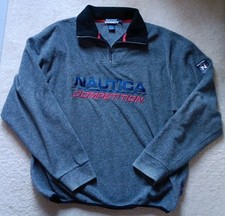 Vintage Nautica Competition 1/4 Zip Fleece Mens XL Gray Made In USA Embroidered