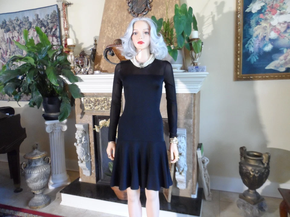 New Ralph Lauren Black Label Black Knit Dress w/Flounce Hemline Detail Size S - Image 2 of 4