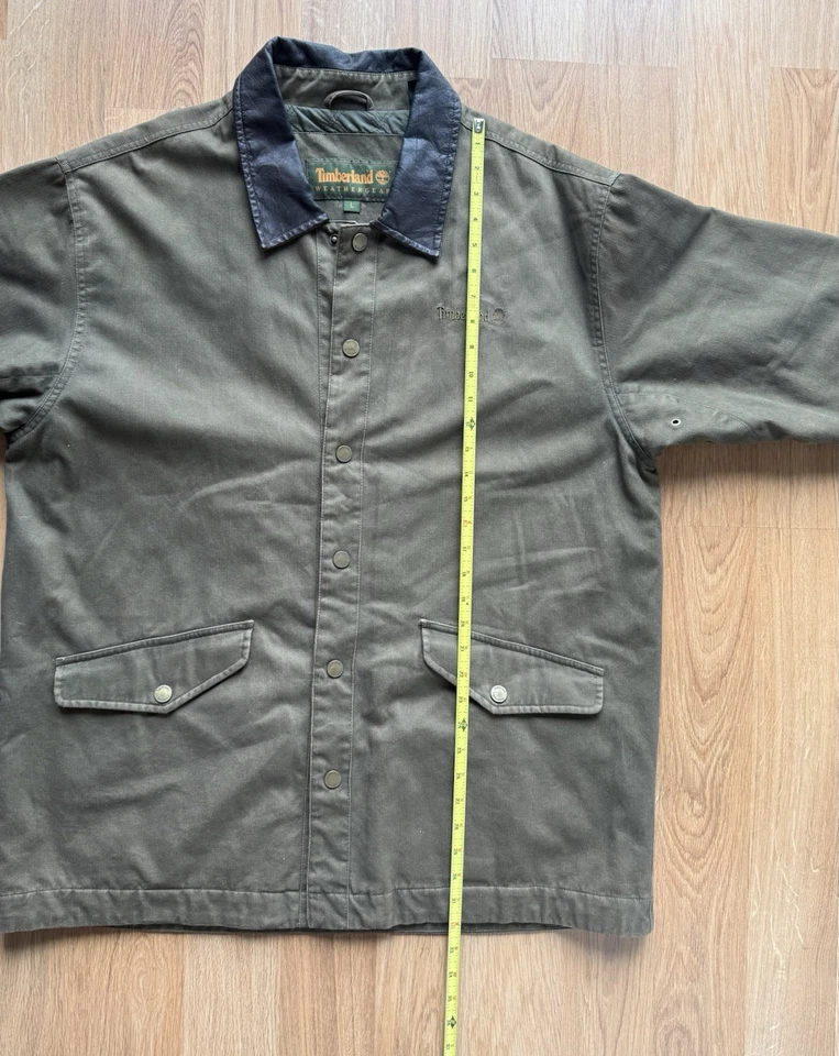 Vintage Timberland Weathergear Large Green Jacket Leather Collar Barn Field VGC - Image 4 of 4